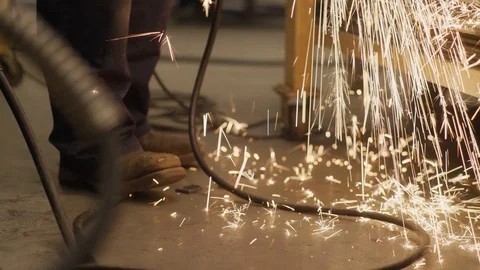 Sparks fly under workshop bench Video stock 103337859