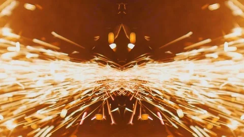 Sparks Flying from Angle Grinder Abstract Kaleidoscope Pattern Slow Motion Video stock 120094075