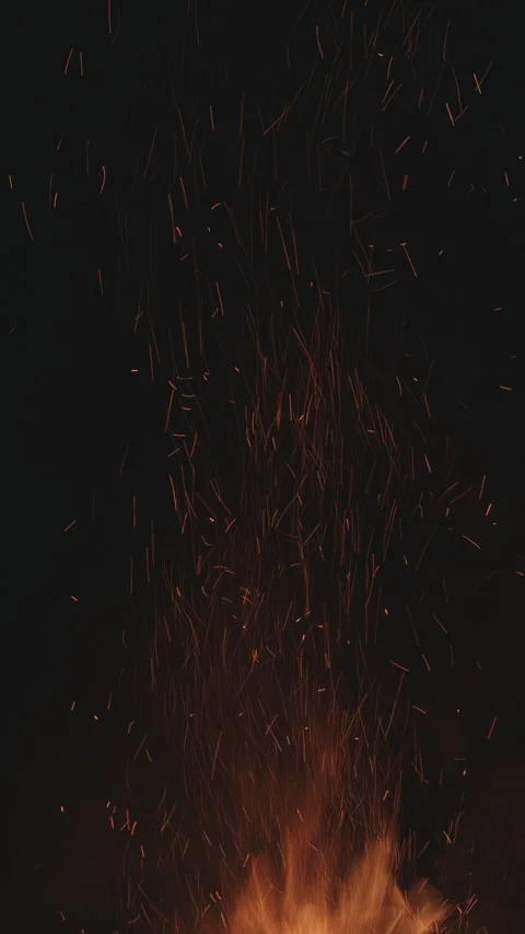 Sparks flying from the fire. Vertical video. Stock Footage 307709384