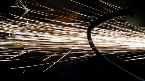 Sparks flying, grinder machine, cutting metal Stock Footage 81919816