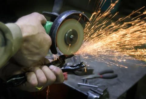 Sparks from the grinder Foto stock