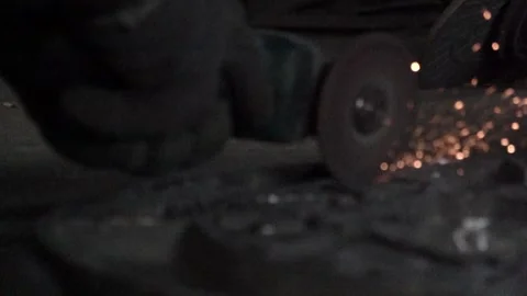 Sparks from the grinding machine Stock Footage 259862734
