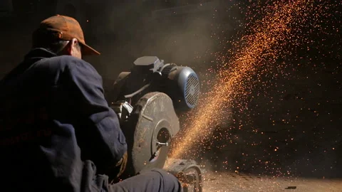 Sparks, metal pipe cut Stock Footage 114056989