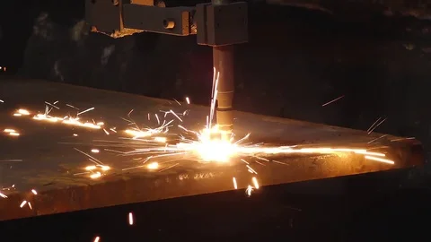 Sparks from the work of the installation for cutting metal Video stock 106864557