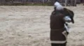 Sparring partners fighting at training field. Medieval tournament reenactment HD Footage