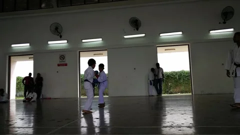 Sparring practice steps together in the hall Stock Footage 329202439
