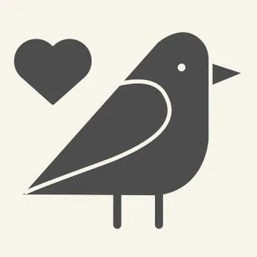 Sparrow bird solid icon. Small finchlike bird with heart symbol glyph style Stock Illustration