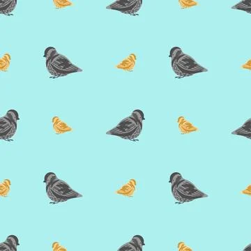 Sparrow pattern seamless. Small bird background. Baby fabric texture Stock Illustration