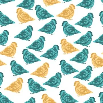 Sparrow pattern seamless. Small bird background. Baby fabric texture Stock Illustration