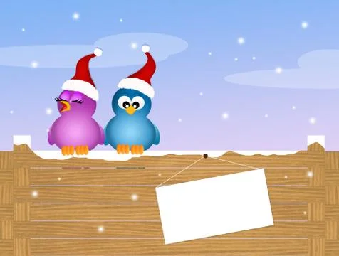 Sparrows at Christmas Stock Illustration