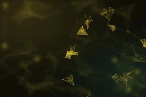 Sparse angular wireframe formations drift across a deep olive background, o.. Illustrazione stock