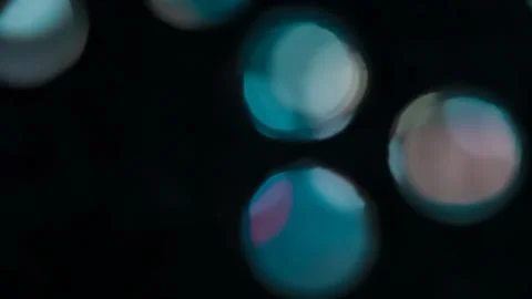 Sparse Cyan Bokeh Dots on Black Background, Abstract Defocused Light Partic.. Photos