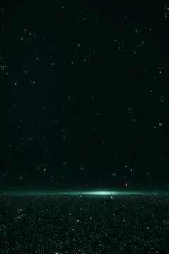 A sparse field of tiny teal and white stars stretches over a deep green-bla.. Ilustração Stock