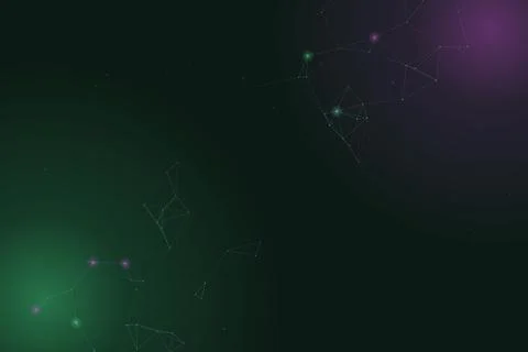 Sparse glowing nodes and delicate geometric links drift through a deep gree.. Stock Illustration