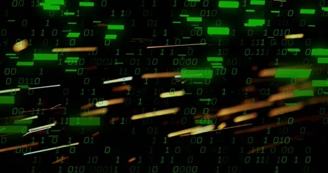 Sparse golden streaks initiating drift and speeding as green binary clustering Stock Footage 317183904