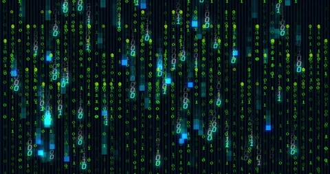 Sparse green binary digits appearing, falling with teal blocks clustering Vídeos de archivo 312915778