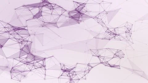 Sparse purple lines, nodes, and translucent polygon clusters stretch across.. Stock-Illustration