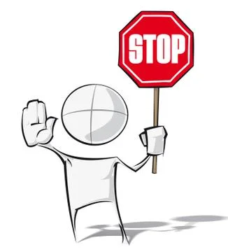 Sparse vector illustration of a of a generic cartoon character holding a stop Stock Illustration