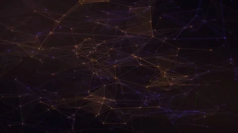A sparse violet and amber web of connected points slowly shifts across a ne.. Stock Footage 347387747