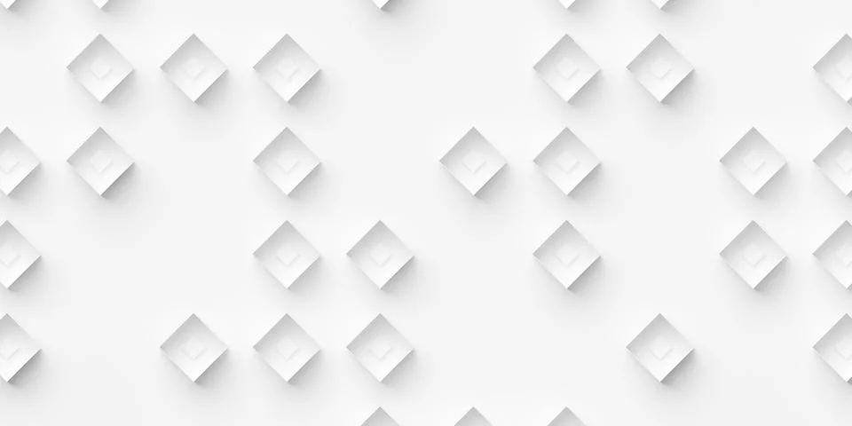 Sparsely scattered double stacked white cubes or boxes background wallpaper.. Illustrazione stock