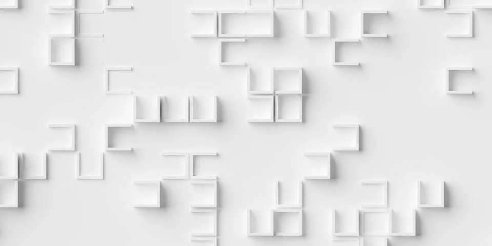 Sparsely scattered open white square frames geometry background wallpaper b.. Illustrazione stock