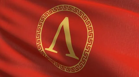 Sparta Red flag blowing in the wind. 3D rendering illustration of waving sign Stock Illustration