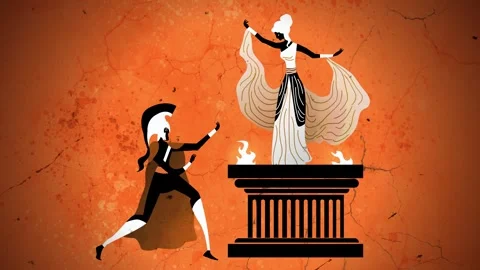 Spartan consulting the dancing oracle of delphi in greek mythology Stock Footage 318314857