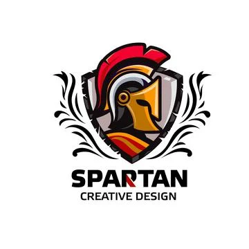 Spartan helmet with shield logo vector Illustrazione stock