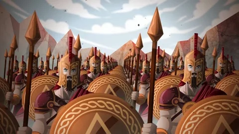 Spartan warriors marching with spear and bronze shield Stock Footage 320030280