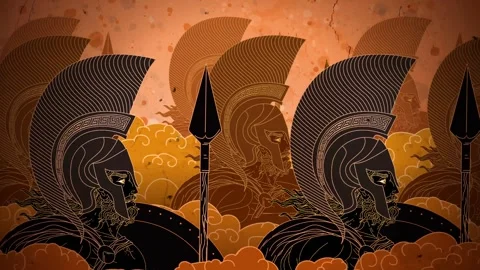 Spartan warriors marching with spear and bronze shield Stock Footage 320031970