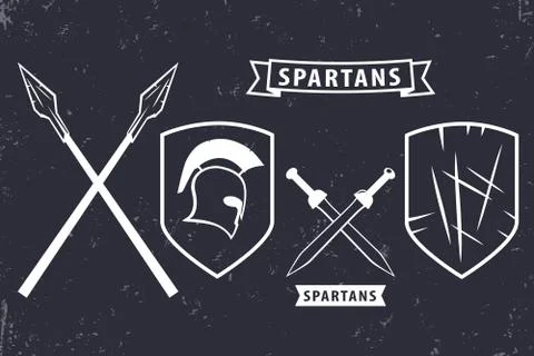 Spartans. Elements for emblem, logo design, spartan helmet, crossed swords, s 스톡 일러스트