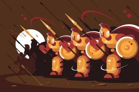 Spartans with shields and spears Stock Illustration