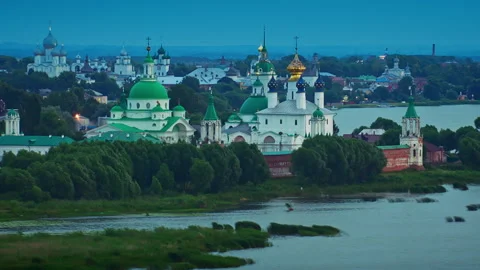Spaso Yakovlevsky Monastery in Rostov at dusk Stock Footage 337008074