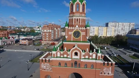 Spasskaya tower-a copy of the red Kremlin tower in Moscow, camera departure Stock Footage 93663792