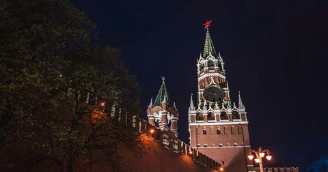 Spasskaya tower at night. Stock Footage 75827335