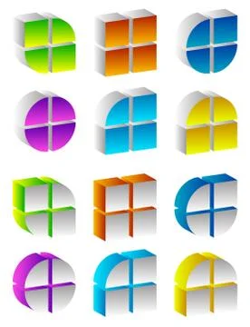Spatial colorful 3d shapes. Generic multicolor design elements Stock-Illustration