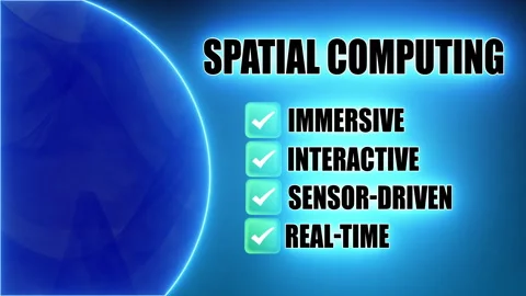 Spatial Computing - Black text on blue neon background Stock Footage 302573433
