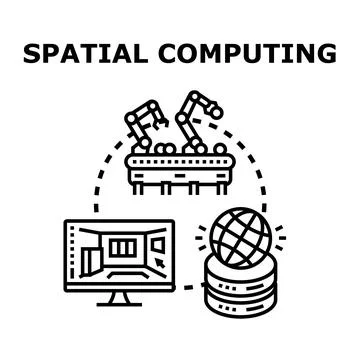 Spatial computing creating 3d virtual environments and data processing Stock Illustration