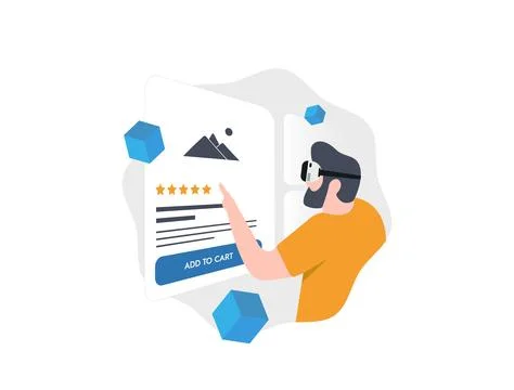 Spatial computing e-commerce vector illustration. AR try-ons in virtual stores Stock Illustration