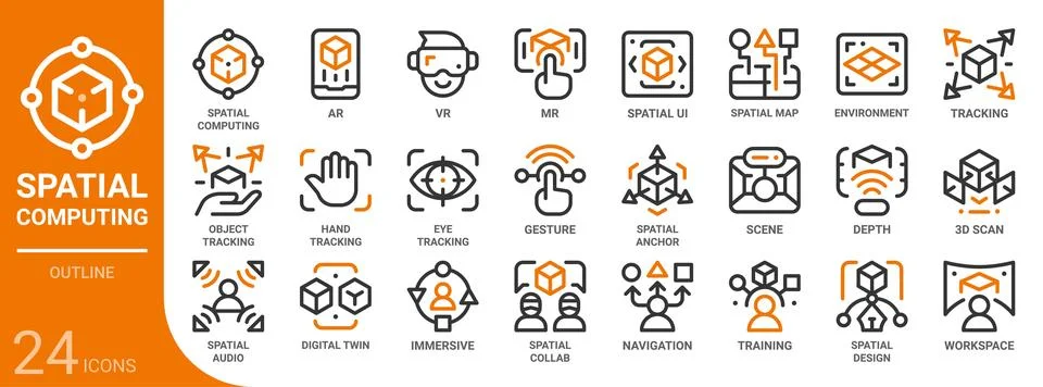 Spatial computing outline icon set,24 vector icons イラスト素材