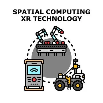 Spatial computing xr technology connecting autonomous robotics Stock Illustration