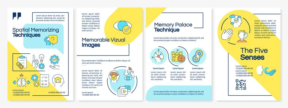 Spatial memorizing techniques blue and yellow brochure template Stock Illustration