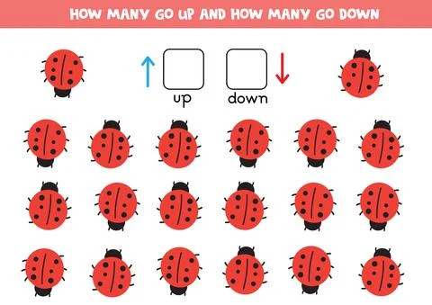 Spatial orientation for kids. Up and down. Count how many Stock Illustration