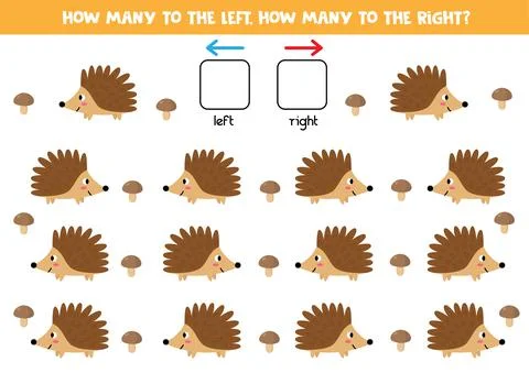 Spatial orientation for kids. Left or right. Cute cartoon hedgehogs. Stock Illustration