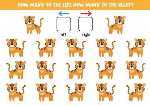 Spatial orientation for kids. Left or right. Cute cartoon tiger. Stock Illustration
