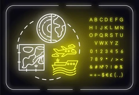 Spatial planning neon light concept icon. Logistic, retail. Landscape Stock Illustration