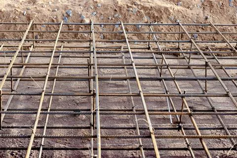 Spatial reinforcement of the floor and foundation with reinforcement. 스톡 사진