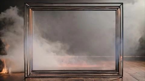 Spatial square frame. Rectangular multi-layer on wooden boards with fire fl.. Vídeos de archivo 273954756