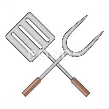 Spatula And Fork Icon Bbq And Grill Tools Barbecue Utensil Vector