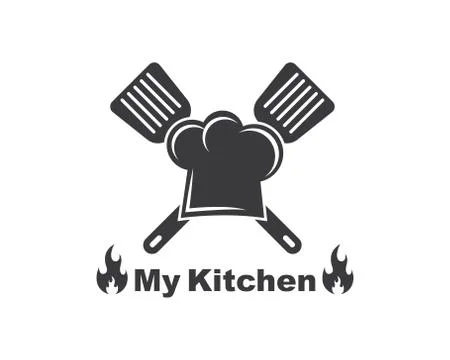 Spatula and chef cap  logo icon of cooking and kithen vector Stock Illustration